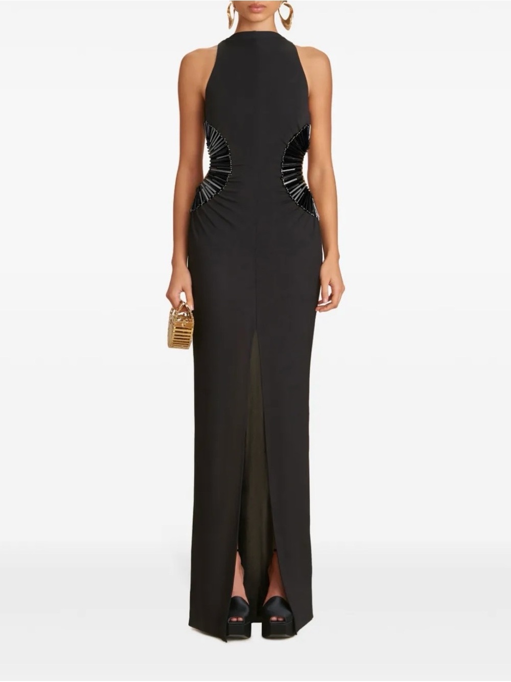 cult gaia Black Halter Maxi Dress with Cutout Accents